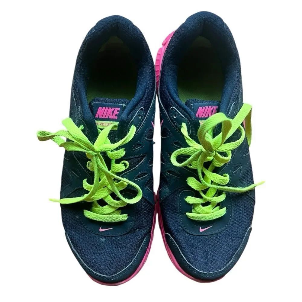 Nike Womens Revolution 2 Navy Blue Pink Running Shoes Lace Up  Sneakers Size 8